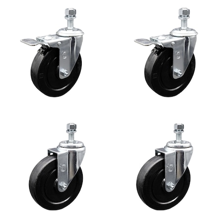 Service Caster 5 Inch SS Soft Rubber 1/2 Inch Swivel Threaded Stem Caster Total Lock Brake, 2PK SCC-SSTSTTL20S514-SRS-121315-2-S2
